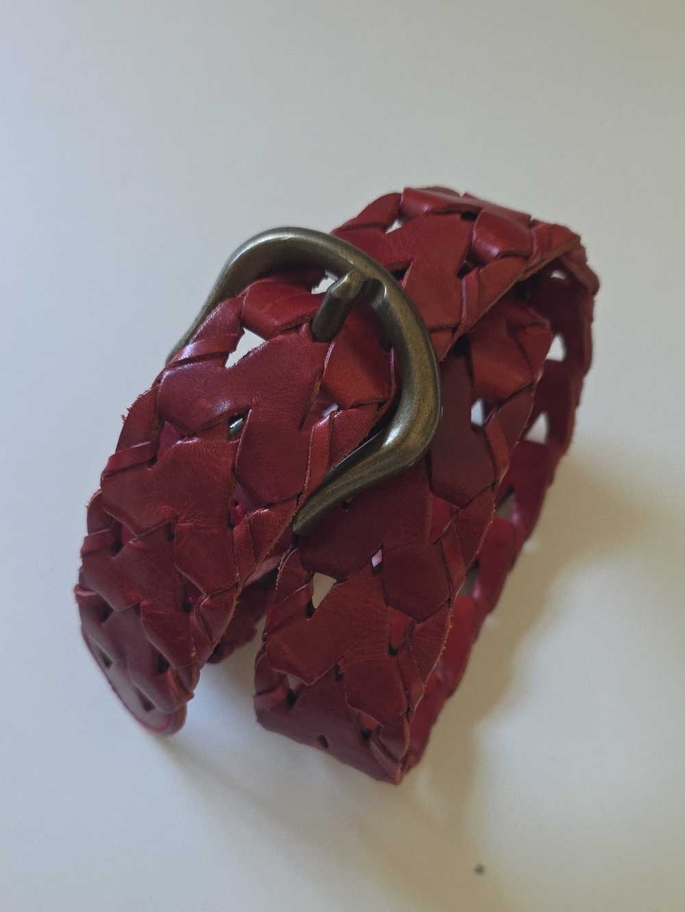 Woven Red Leather Women's Belt